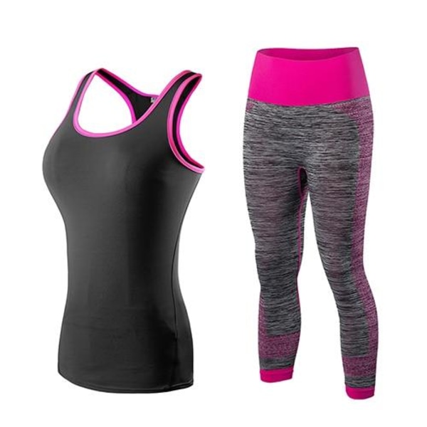 Set Sport Löpning Gym Set Kläder träning fitness kvinnor 2001black5081pink S