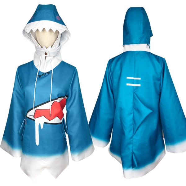 Hololive Gawr Gura Cosplay Kostym Haj Huvtröja Jacka Outfit med Fiskstjärt Huvtröja Peruk Halloween Kostymer för Kvinnor Män Whole set L