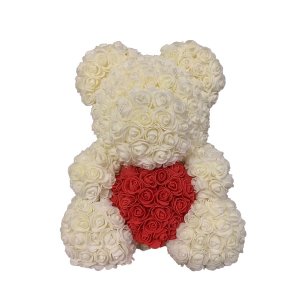 40 cm Rosebjørn Hjerte Kunstig Blomst Rose Teddybjørn Til Kvinder Valentinsdag Bryllup Fødselsdag Julegave RED WHITE WITH BOX 25CM