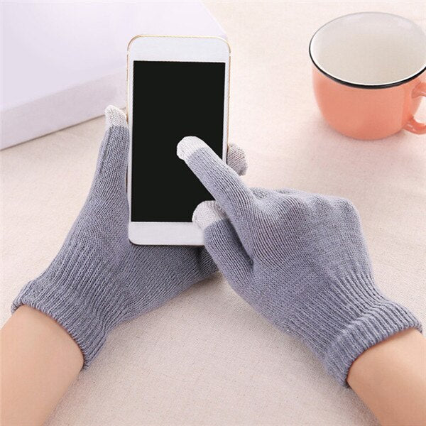 Unisex Dam Herr Pekskärm Vinter Handskar Varma Vantar Enfärgad Bomull Värmare Smartphones Körhandske Luvas Kvinna Light Gray One Size