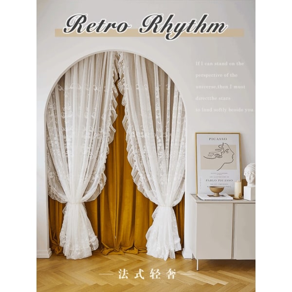 Retro Broderi Hvid Blonde Pigeagtig IG Stue Dekorativt Gardiner Soveværelse Altan Fløjl Høj kvalitet Mørklægnings Luksus Gardiner Lace Curtain W100cm H270cm 1pc