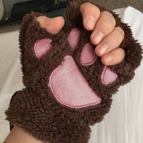 Kawaii Katt Handskar för Kvinnor Mode Flickor Katt Klo Tass Plysch Vantar Varma Mjuka Plysch Korta Fingerlösa Halvfinger Vinterhandskar Blue2 One Size