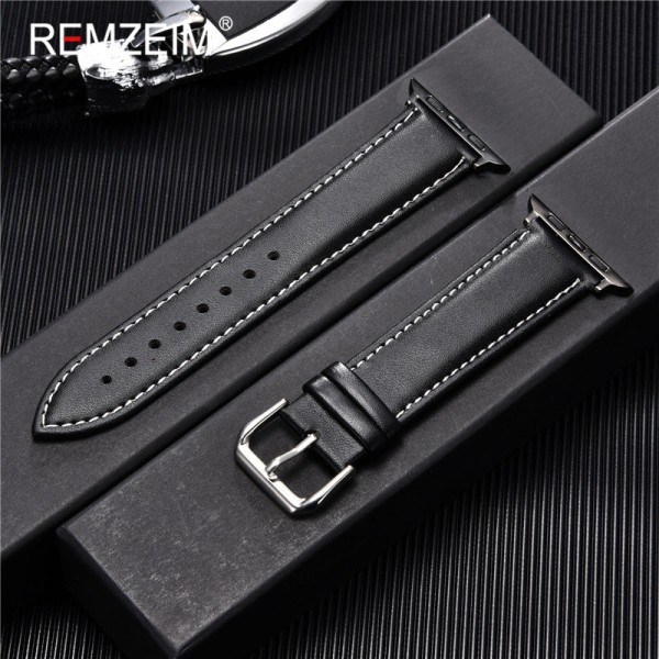 Äkta Läderarmband i Kalvskinn 38mm 40mm 41mm för iwatch 7 2 3 4 5 6 Mjukt Ersättningsarmband 42mm 44mm 45mm för Apple Watch Light Brown-S 38mm or 40mm or 41mm