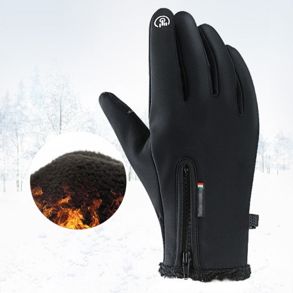 Vinterhandskar Herr Touchscreen Halkfria Unisex Vattentäta Vindtäta Varma Cykelhandskar Mode Dragkedja Sporthandskar Style3-Black M