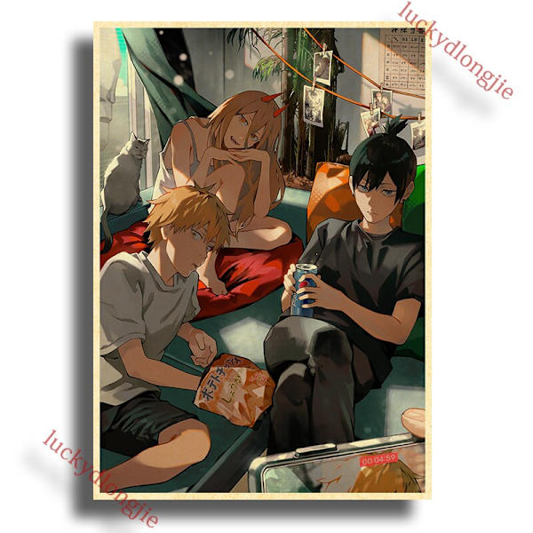 Chainsaw Man Anime Plakat Retro Kraftpapir Vintage Hjem Dekor Maleri Stue Bilde Gave Veggklistremerker Kafé Dekor Kunst Vegg 42X30cm(A3) 16