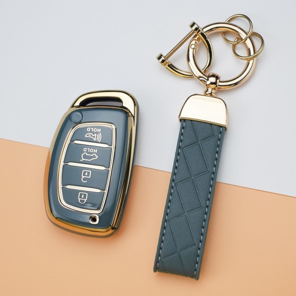 4 Knap Blød TPU Skal Fob Til Hyundai Ix35 Ix45 I10 I30 I40 Tucson Santa Fe Rena Sonata Elantra Creta Bil Smart Nøgle Etui Cover white keychain 1