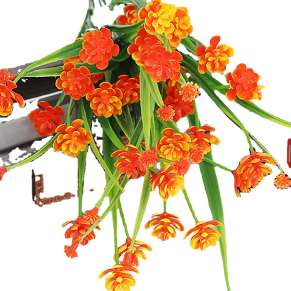Kunstige Blomster Simuleringsbukett med Blomster Utendørs Busker Uvannet Plante Hengende Blomsterpotter Hjemmefest Hage Veranda Vindu HQ-4-orange