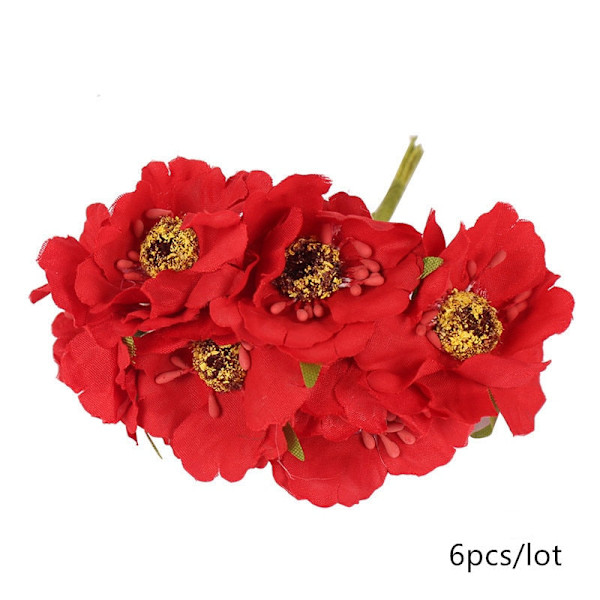 5/6/8/10/12/50/70/90 stk mini Røde Kunstige Blomster Pollenbær Bunt DIY Jul Bryllupskake Gaveeske Kranser Dekorasjon 20