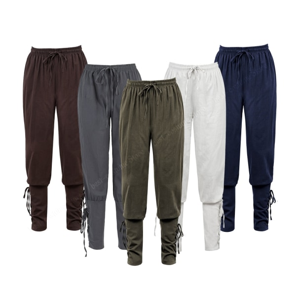 Piratbukser for menn Renessanse Middelalder Viking Kostyme Snøring Shorts Halloween Voksen Cosplay Gray XS