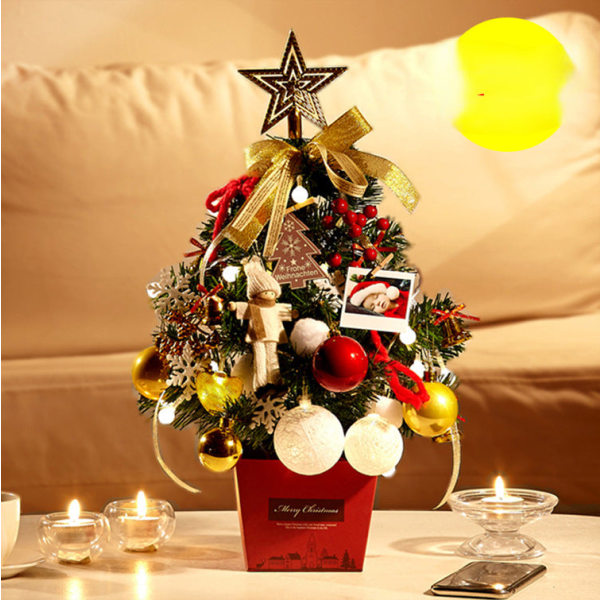 Jul Mini julgransprydnader 50cm Desktop julgran med ljus Gyllene Röd Set Julgran 60cm golden red Christmas tree