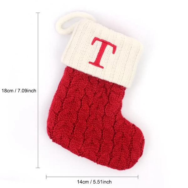 Hängbar Röd stickad Julstrumpa Snöflinga Bokstav Julstrumpa Julgranshängande Ornament 2024 Navidad Natal Xams T