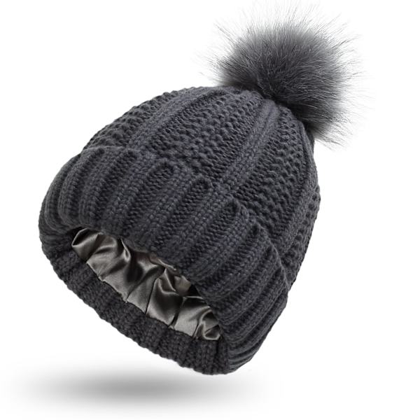 Suosittu suojaava kampaus Silkkisen joustava satiininen neulottu hattu Löysä ja lämmin villamyssy naisille #8 dark gray Average size