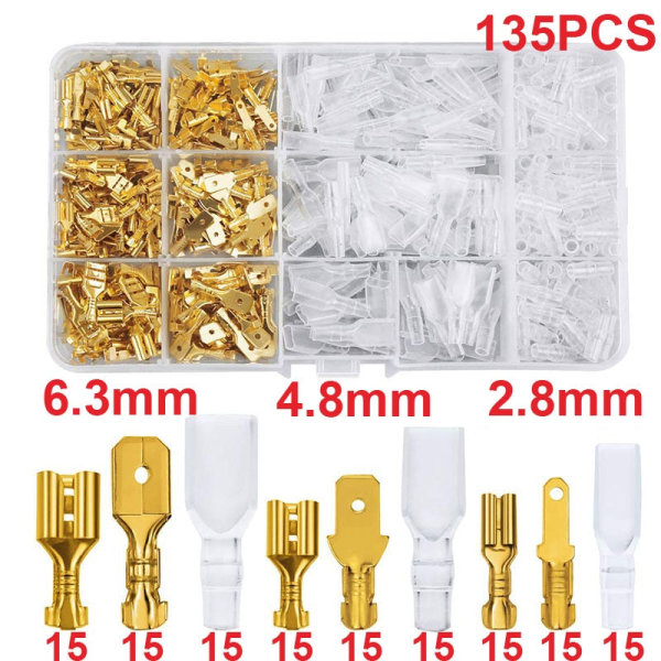 Box Isolerad hane hona ledningskontakt 2,8/4,8/6,3 mm Elektriska crimpterminaler Termin Spade Connectors Assorted Kit As photo 270 Gold