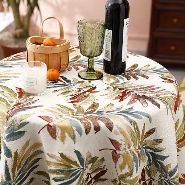 Broderad tofsblomma bordsduk rund bordsduk Red Yellow Green 90*90cm