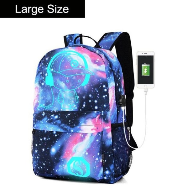 Anime Självlysande Oxford Skolryggsäck Dagväska Axelväska Under 15,6 tum med USB-laddningsport och Lås Skolväska för Pojkar Flickor C large size 1 piece