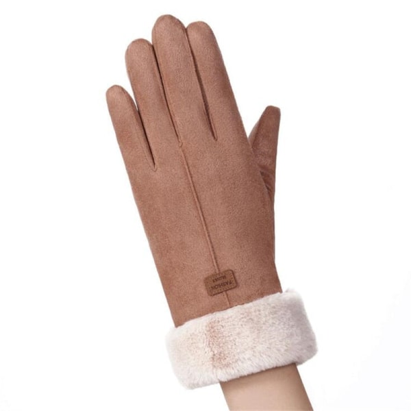 Mode Damhandskar Höst Vinter Söta Fluffiga Varma Vantar Hel Finger Dam Vantar Utomhus Sport Gants Handskar Pekskärm Khaki 6 One Size