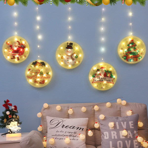 Stjernelys Juleatmosfære Gardin Show Vindue Dekoration Værelse Layout Led Farvet Lampe Sugekop Hængende Lys Five-piece USB