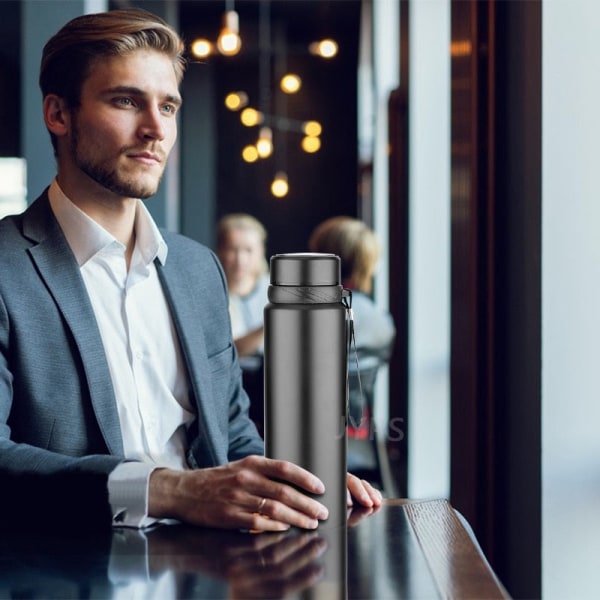 1000 ml smart termosflaska håller kall och varm flaska temperaturdisplay Intelligent termos för vatten Te Kaffe vakuumflaskor 1000ml 1000ML Black