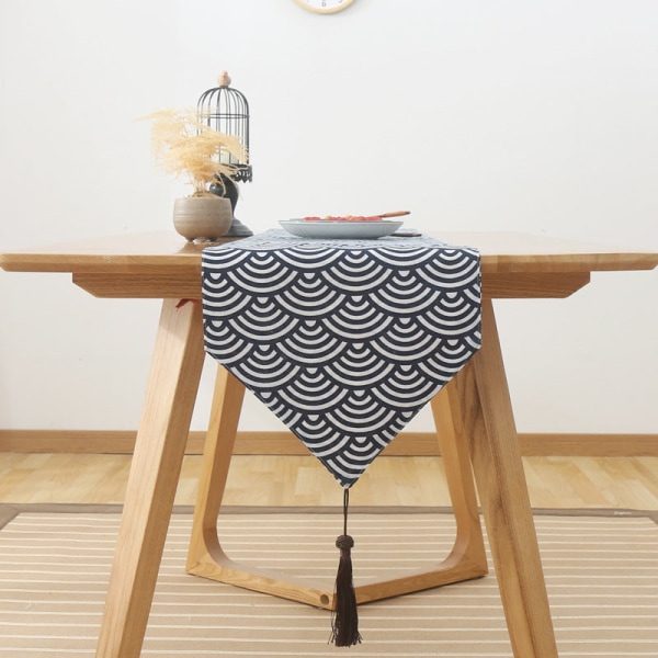 Bordløper i japansk stil, bomull og lin, rutete teppe, Zen-lin, retro japansk duk, tallerkenmatte, duk Wind Circle. Table runner 33*180cm