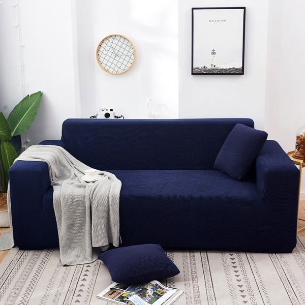 Enfärgad fyra säsonger universal sofföverdrag Nordic Fashionabla stickad stretch All-inclusive cover Dammtät soffkudde Sapphire blue S [single 90-140cm long]]