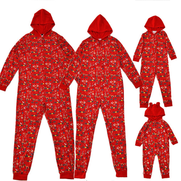 Julepysjamas Matchende Familiepysjamaser for Voksen Barn Sett Antrekk Pysjamas Romper Kostymer Red Baby 18M