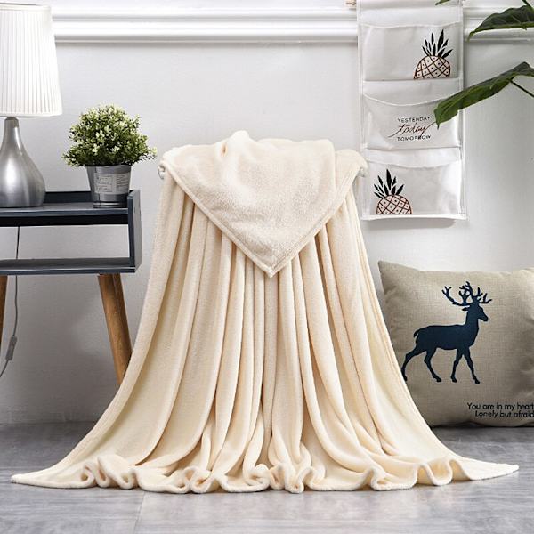 Mjuk Varm Korall Fleece Filt Vinterlakan Överkast Sofffilt 230Gsm 8 Storlekar Lätt Tunn Maskintvättbar Flanellfilt White 100x140cm