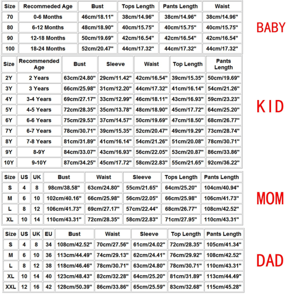 Matchende julepysjamaser for hele familien, matchende klær, bokstavtrykt topp + stripete bukser, antrekk pijamas de navidad familiar Red Kids 5-6Y