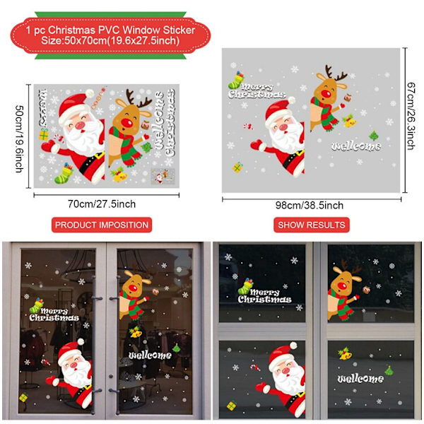 Jul Väggdekaler Fönster Festival Dekaler Jultomten Snögubbe Juldekorationer för Hem Ornament Jul Nyår Window Sticker 5