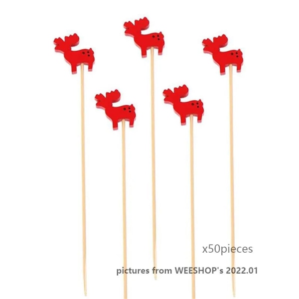 50 st/set Jul Fruktpinnar Engångs Bambupinnar Snöflinga Julgran Älg Jultomte Snögubbe Pinnar Juldekorationer Red Tree