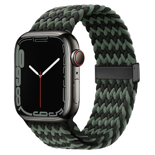 Kellon ranneke Apple Watch iWatch 42/44/45/49mm W-kuvio musta ja vihreä