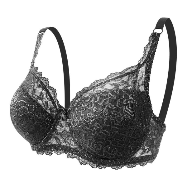 Pitsinen Plus-kokoinen Rintaliivi Säädettävä Push Up Mukava Naisten Rintaliivi Black 40/90CD