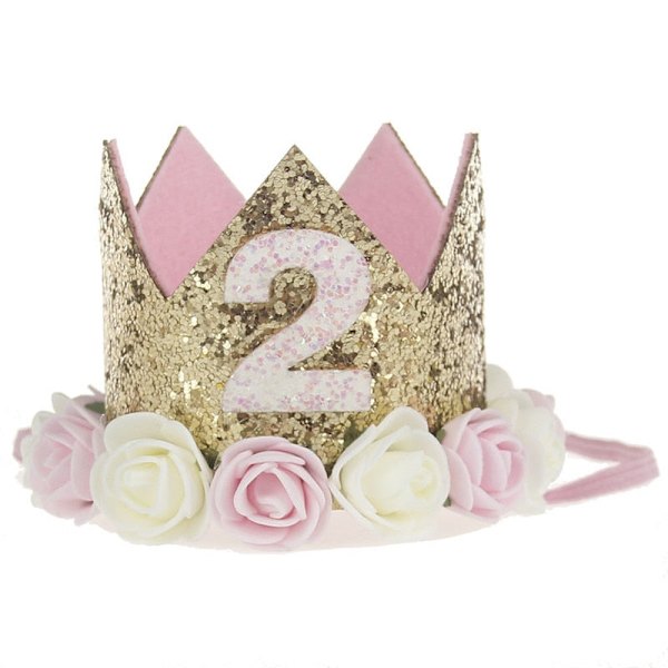 Söpöt Glitter 1/2/3 Poika Tyttö Syntymäpäiväjuhlahatut Prinsessakruunuhatut Vauvakutsut Syntymäpäiväkakkuhatut Valokuvarekvisiitta Lasten Juhlakoristeet Pink gold 1I2 10.5x7CM