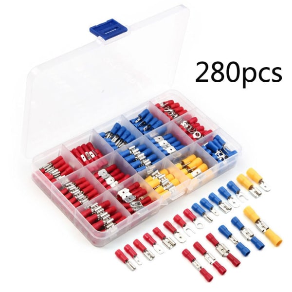 Krympe Spadeterminal Assortert Elektrisk Ledning Kabel Koblingssett Krympe Spade Isolert Ring Gaffel Spade Butt Sett 280PCS