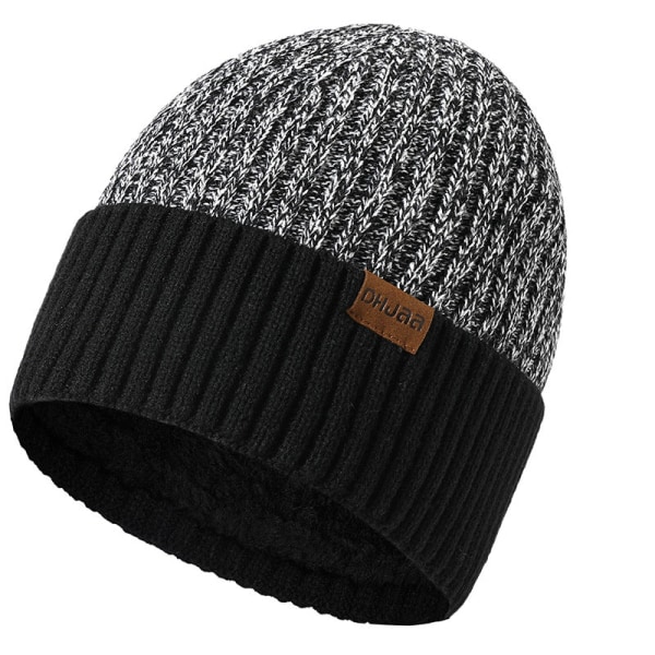 Vinter mäns dubbellagers cap Vuxen Ny plus logotyp för varm stickad hatt i sammet Brown L（58-60cm）