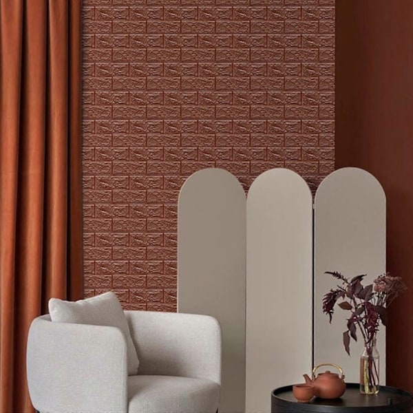 DIY 3D Mursten PE Skum Tapetpaneler Rum Dekoration Sten Dekoration Præget Brun Brown