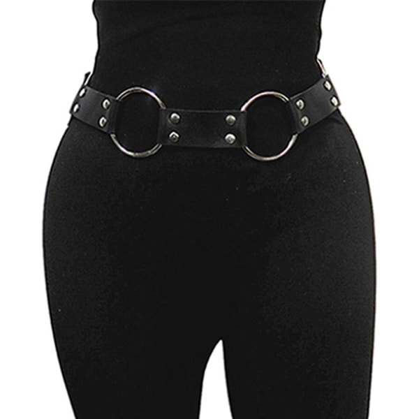 Punk stil talje kæde til kvinder med konkav form og stor ring Black 92.5cm