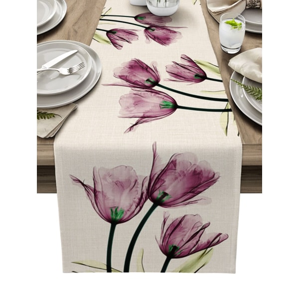 Blå tulipan bordløper for spisebord kjøkkendekor Anti-flekk spisebord duk rektangulær spisebordløper 200-33cm 78-13inch LXM11244