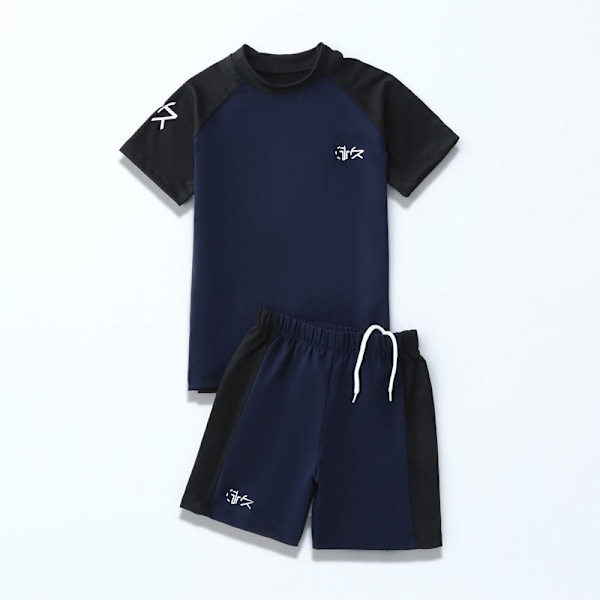 Baddräkt 2023 Nya Mellanstora och Stora Barns Professionella Solskydd Träning Varm Källa Enkla Pojkars Badbyxor Badkläder Classic blue and black 4XL