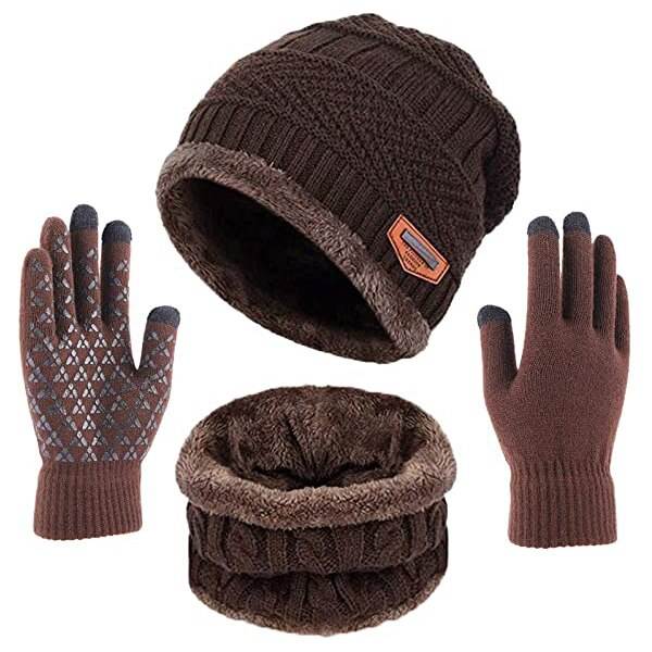 Varm Vintermössa Halsduk Handskar Set Unisex Varm Stickad Mössa Halsvärmare Handskar för Män Kvinnor -B5 Wine red 2 piece