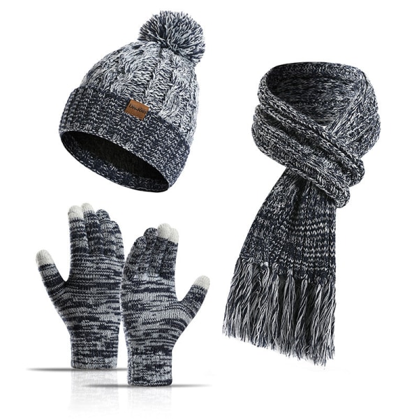 Höst och Vinter Ny Stickad Ull Europeisk och Amerikansk Färg Hatt Förtjockad Halsduk Touch Screen Handskar Tredelat Set Plum Red