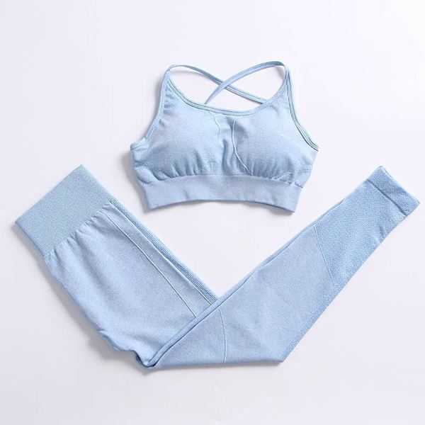 Joogasetti Kuntosalivaatteet Verryttelypuku Korkeavyötäröiset Housut Urheiluliivit Naisille Bra Pants-Blue M