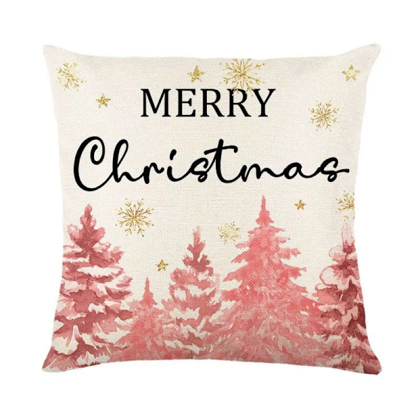 Merry Christmas Kuddfodral 45x45cm Prydnadskudde Vinter Juldekorationer för Hem Träd Hjort Soffa Kuddfodral 16