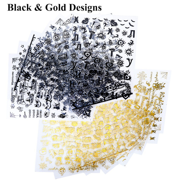 1 st Spindelvävs Nagelstickers 3D Spöke Dödskalle Pumpa Transfer Folie Transfer DIY Manikyr Slider Nagelkonst Dekoration TRSTZG032-040 STZG038 Black