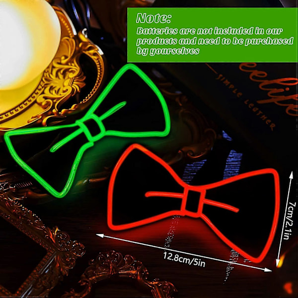 Lysende Sløyfe for Menn 2 Stykker Neon Sløyfer LED Sløyfe Rød og Grønn El Wire Sløyfe Selvlysende LED Sløyfe for Barn Gutter Menn Rave Party Morsom