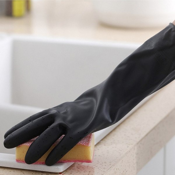 1 Par Sorte Handsker Hjem Vask Rengøring Handsker Have Køkken Opvask Fingre Gummi Opvask Husholdnings Rengøring Handsker Black L