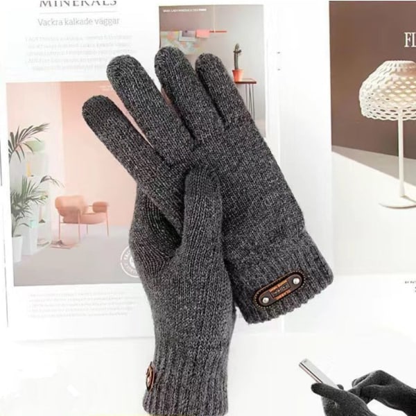 Vinter Höst Herr Stickade Handskar Pekskärm Högkvalitativ Ull Enfärgade Handskar Herr Vante 3 One Size