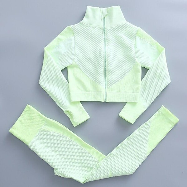 Yoga Set Träningskläder gym fitness för damer träningsdräkt Fruit green M