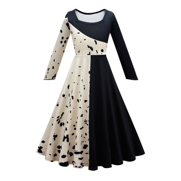 Film Cruella De Vil Cosplay Kostymer Barnklänning Svart Vit Maid Dress Halloween festklänning med kappa peruk 80589dress 02 130