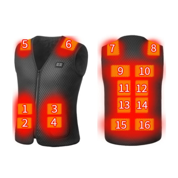 16 Områdes Värmeväst Män/Kvinnor Casual V-ringad USB Uppvärmd Väst Smart Temperaturkontroll Värmejacka Bomullsjacka Vinterjakt 7 areas L