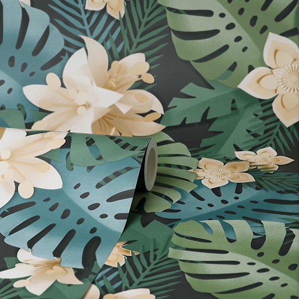 Dimensions Floral Grønn Kull Tapet
